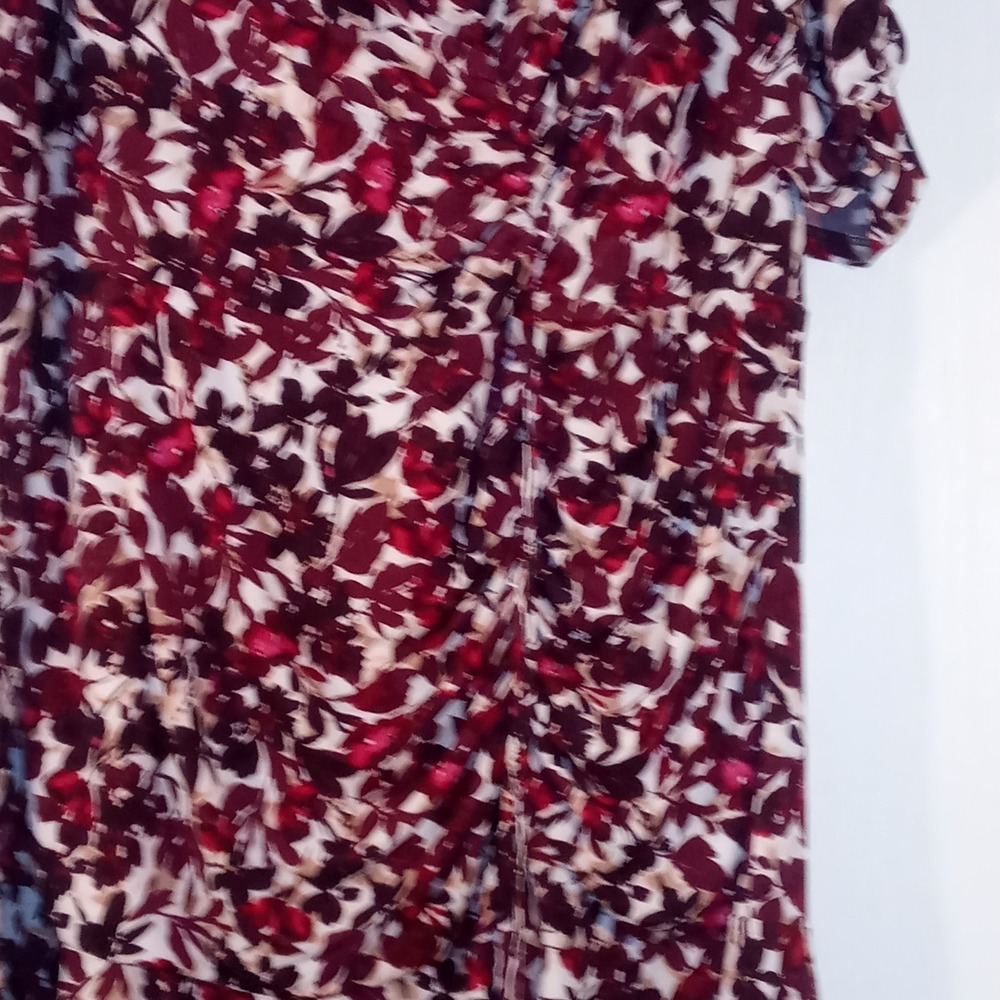 Jessica Howard Dress 18 W Ruched Flounce Hem A Line Maroon Multi V neck Lined - Picture 10 of 13